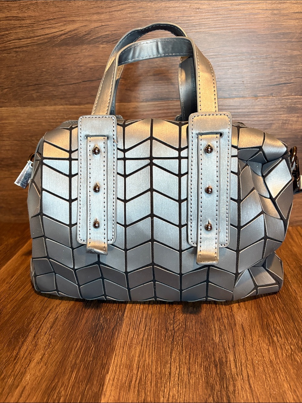 Patrizia Luca Metallic Silver Geometric Satchel